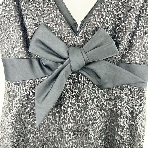 Carmen Marc Valvo Black Sequin Silk Cocktail Party‎ Dress Black Satin Bow Sz 6 - Picture 6 of 16